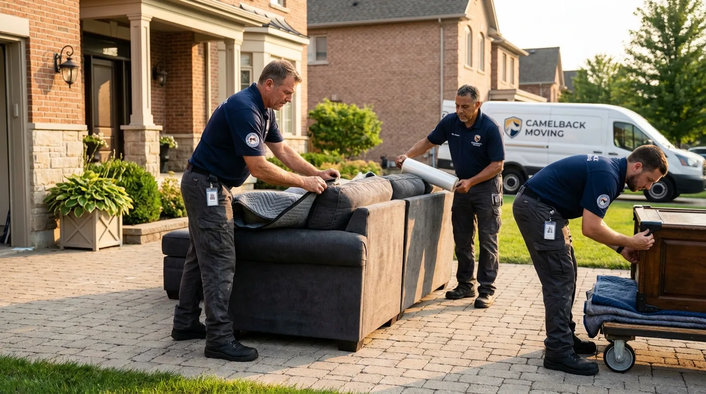Large estate moving crew wrapping furniture in Tualatin, OR